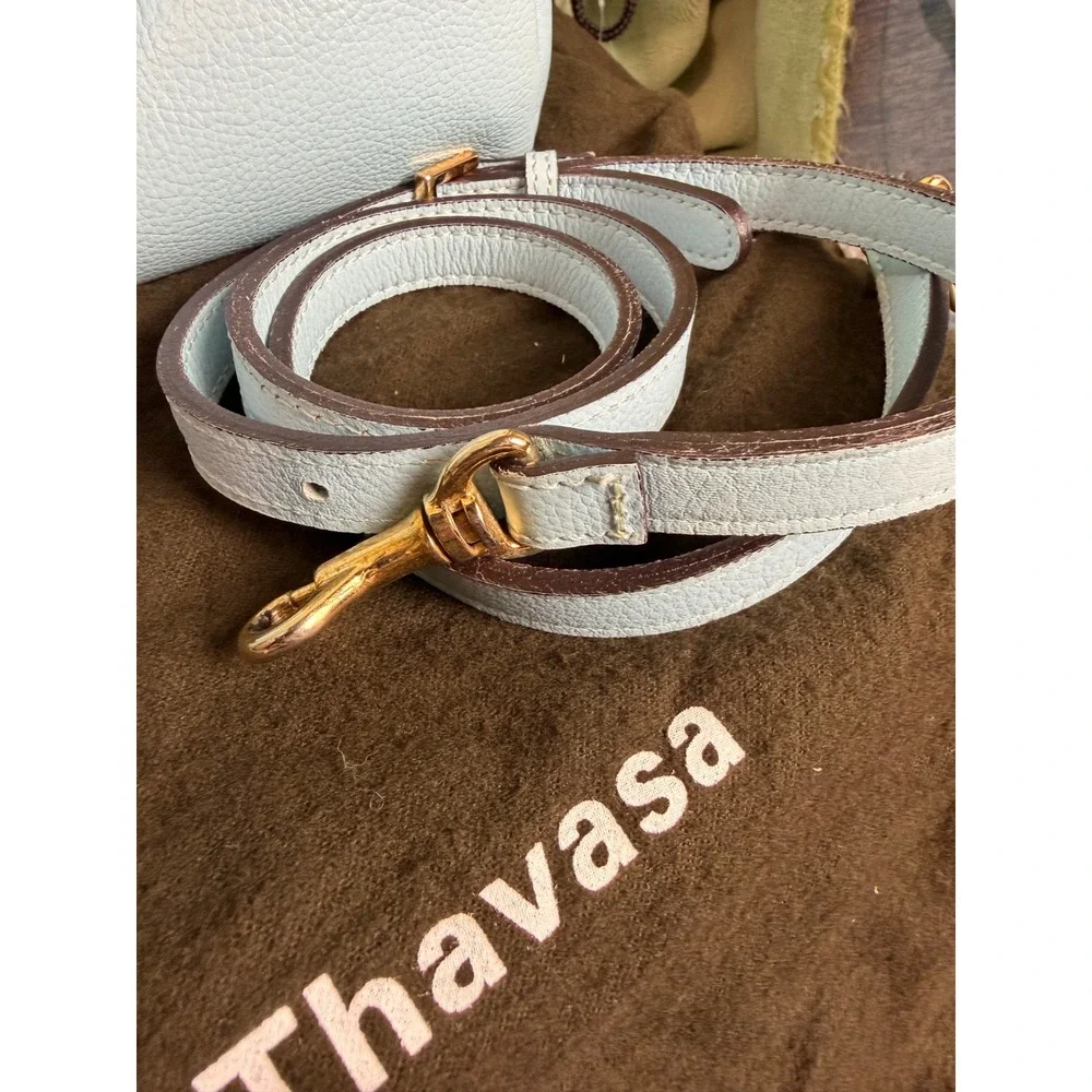 Samantha Thavasa Light Blue Pebbled Leather Satchel‎ Bag with Gold Hardware